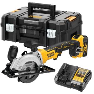 Аккумуляторная дисковая пила DEWALT DCS571P1T, 18 В, 115 мм, 4500 об/мин, с АКБ 5 Ач и ЗУ, в кейсе TSTAK (DCS571P1NT-XJ)