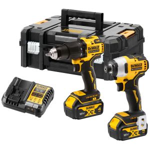 Аккумуляторный набор DEWALT DCK2062M2T, 18 В: ударная дрель-шуруповерт + ударный шуруповерт, с 2 АКБ 4 Ач и ЗУ, в кейсе TSTAK