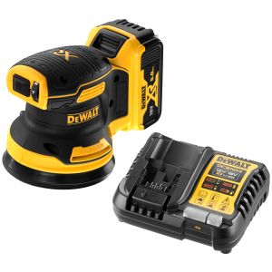 Аккумуляторная эксцентриковая шлифмашина DEWALT DCW210P1, 18 В, 125 мм, 12000 кол/мин, с АКБ 5 Ач и ЗУ