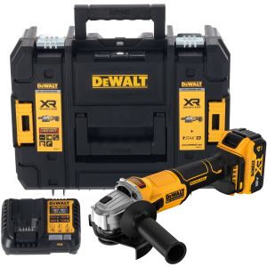 Аккумуляторная угловая шлифмашина DEWALT DCG407M1T, 18 В, 125 мм, 9000 об/мин, с 1 АКБ 4 Ач и ЗУ, в кейсе TSTAK (DCG407M1T-QW)