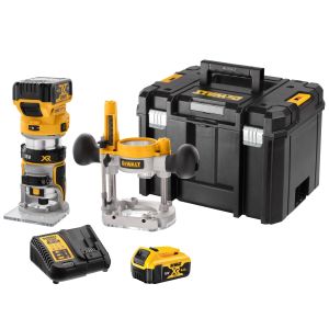 Аккумуляторный вертикальный фрезер DEWALT DCW604P2, 18 В, 25500 об/мин, 55 мм, с 2 АКБ 5 Ач и ЗУ, в кейсе TSTAK (DCW604P2-QW)