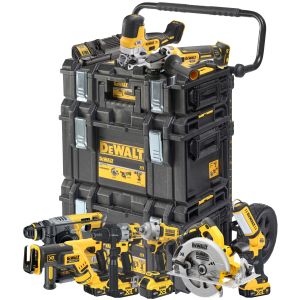 Аккумуляторный набор DEWALT DCK856P4, 18 В: 8 инструментов, с 4 АКБ 5 Ач и двойным ЗУ, в 3 кейсах TOUGHSYSTEM, на тележке