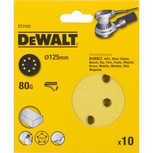 Шлифовальные круги DEWALT DT3103, 125 мм, 8 отверстий, 80G, 10 шт.