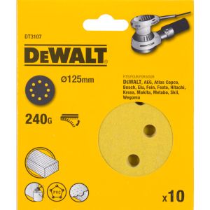 Шлифовальные круги DEWALT DT3107, 125 мм, 8 отверстий, 240G, 10 шт.