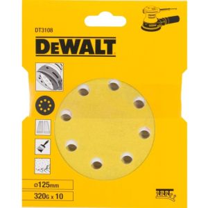 Шлифовальные круги DEWALT DT3108, 125 мм, 8 отверстий, 320G, 10 шт.