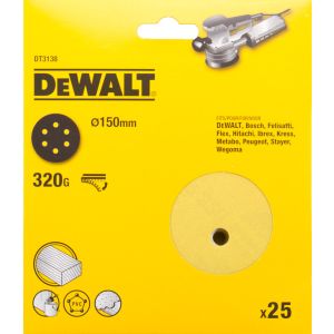 Шлифкруги DEWALT DT3138, 150 мм, 6 отверстий, 320G, 25 шт.