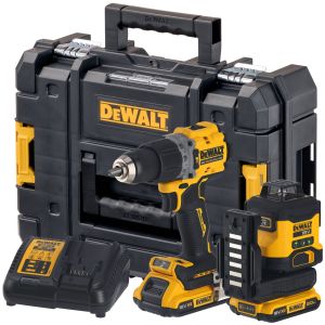 Аккумуляторный набор DEWALT DCK2095D2T, 18 В: дрель-шуруповерт DCD805 + нивелир DCLE34031, с 2 АКБ 2 Ач и ЗУ, в кейсе TSTAK