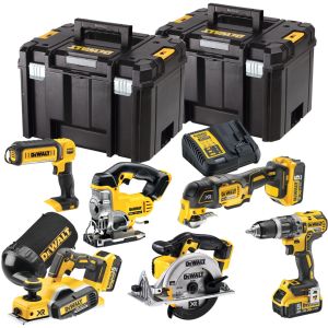 Аккумуляторный набор DEWALT DCK665P3T: дрель + пила + лобзик + рубанок + реноватор + фонарь, с 3 АКБ 5 Ач и ЗУ, в 2 кейсах TSTAK