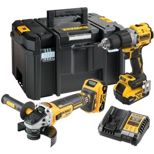 Аккумуляторный набор DEWALT DCK2026P2T, 18 В: дрель-шуруповерт DCD805 + УШМ DCG405, с 2 АКБ 5 Ач и ЗУ, в кейсе TSTAK