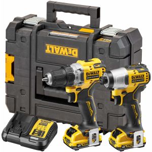Аккумуляторный набор DEWALT DCK2110L2T, 12 В: дрель-шуруповерт DCD701 + шуруповерт DCF801, с 2 АКБ 3 Ач и ЗУ, в кейсе TSTAK