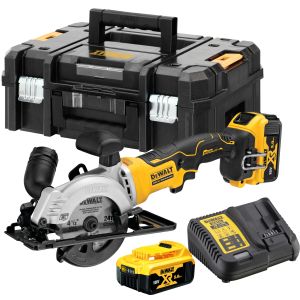 Аккумуляторная дисковая пила DEWALT DCS571P2T, 18 В, 115 мм, 4500 об/мин, с 2 АКБ 5 Ач и ЗУ, в кейсе TSTAK (DCS571P2T-QW)