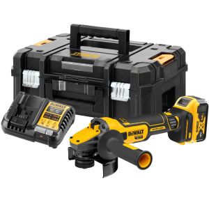 Аккумуляторная угловая шлифмашина DEWALT DCG409P1T, 18/54 В, 125 мм, 9000 об/мин, с АКБ 5 Ач и ЗУ, в кейсе TSTAK (DCG409P1NT-XJ)