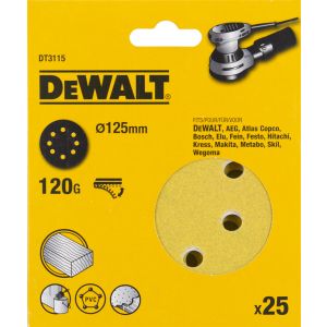 Шлифовальные круги DEWALT DT3115, 125 мм, 8 отверстий, 120G, 25 шт.