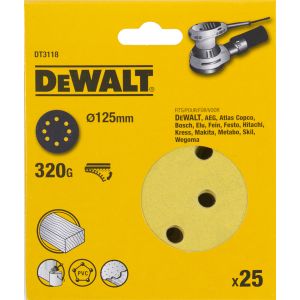 Шлифовальные круги DEWALT DT3118, 125 мм, 8 отверстий, 320G, 25 шт.