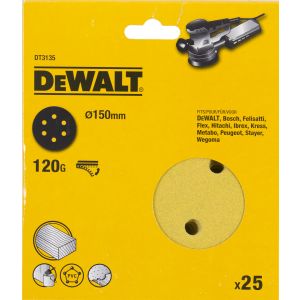 Шлифовальные круги DEWALT DT3135, 150 мм, 6 отверстий, 120G, 25 шт.