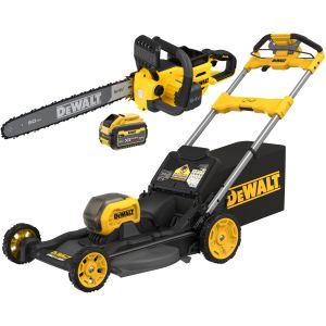 Аккумуляторный набор садовой техники DEWALT, 54 В: цепная пила DCMCS575 + газонокосилка DCMWSP550, с АКБ 3 Ач и ЗУ