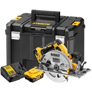 Аккумуляторная дисковая пила DEWALT DCS572P2, 18 В, 184 мм, 5500 об/мин, с 2 АКБ 5 Ач и ЗУ, в кейсе TSTAK (DCS572P2-QW)