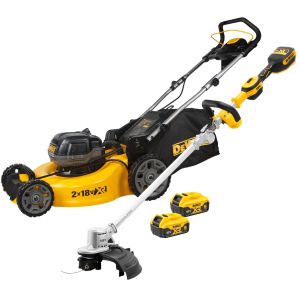 Аккумуляторный набор садовой техники DEWALT, 18 В: газонокосилка DCMW564 + триммер DCMST561, с 2 АКБ 5 Ач и ЗУ
