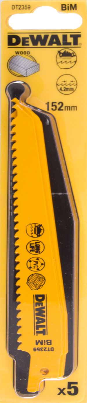 Полотно DEWALT DT2359, по дереву для сабельных пил биметаллическое, BiM, 152 x 4.2 мм, S611DF, 5 шт.