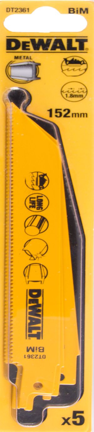 Полотно DEWALT DT2361, по металлу для сабельных пил биметаллическое, BiM, 152 x 1.8 мм, S922BF, 5 шт.