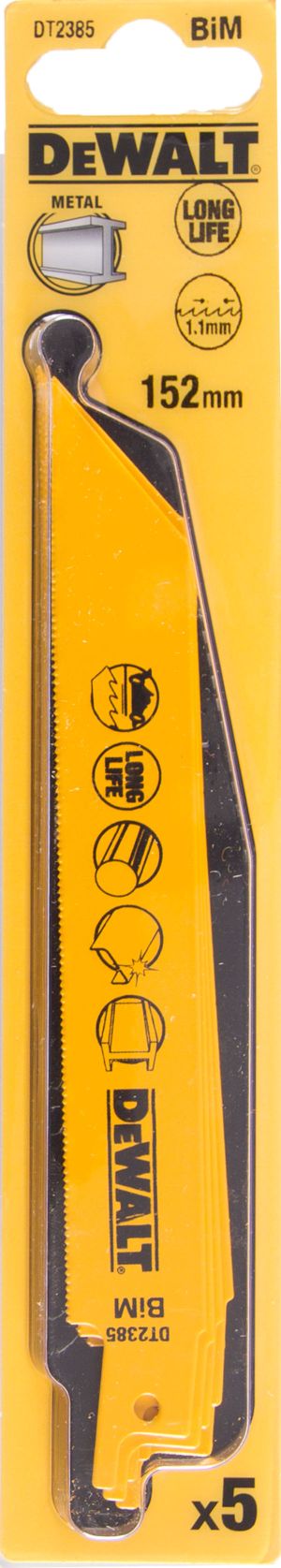 Полотно DEWALT DT2385, по металлу для сабельных пил биметаллическое, BiM, 152 x 1.1 мм, S922AF, 5 шт.