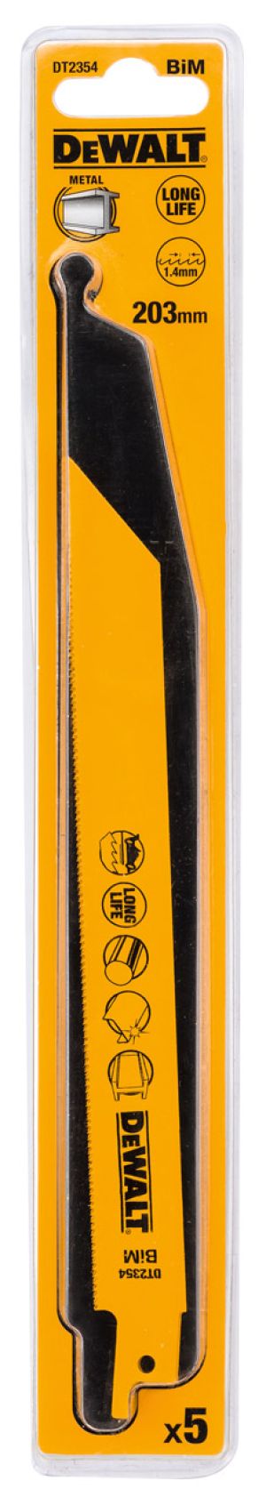 Полотно DEWALT DT2354, по металлу для сабельных пил биметаллическое, BiM, 203 x 1.4 мм, S1022EF, 5 шт.