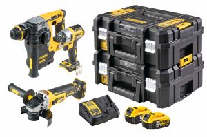 Набор электроинструмента DEWALT: перфоратор DCH273 + ударный шуруповерт DCF887 + УШМ DCG405, с 2 АКБ 5 Ач и ЗУ, в двух кейсах TSTAK, DCK305P2T