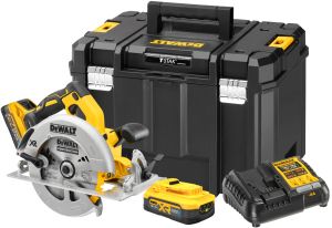 Аккумуляторная дисковая пила DEWALT DCS570H2T, 18 В, 184 мм, 5500 об/мин, с 2 АКБ 5 Ач и ЗУ, в кейсе TSTAK (DCS570H2T-QW)