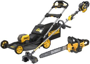 Аккумуляторный набор садовой техники DEWALT, 54 В: газонокосилка DCMWP500 + триммер DCM571 + цепная пила DCMCS575, без АКБ и ЗУ