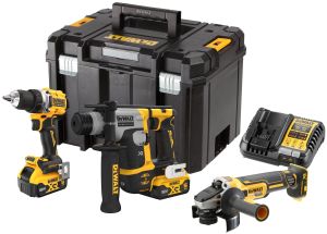 Аккумуляторный набор DEWALT DCK355P2T: дрель-шуруповерт DCD800 + перфоратор DCH172 + УШМ DCG405, 2 АКБ 5 Ач и ЗУ, в кейсе TSTAK