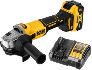 Аккумуляторная угловая шлифмашина DEWALT DCG407P1, 18 В, 125 мм, 9000 об/мин, с АКБ 5 Ач и ЗУ (DCG407P1N-XJ)