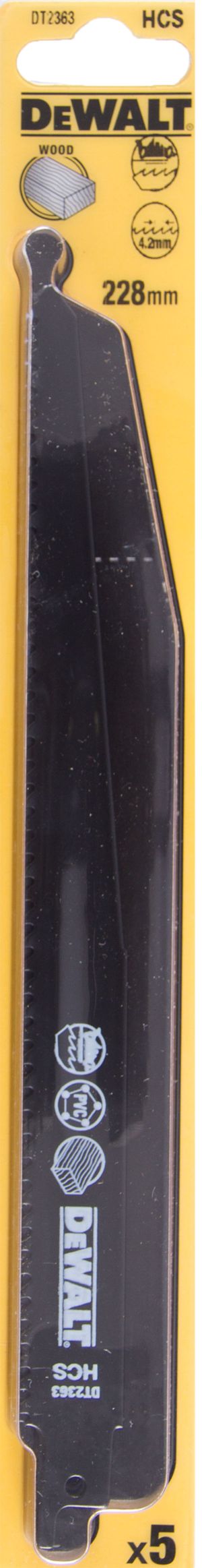 Полотно DEWALT DT2363, по дереву для сабельных пил из высокоуглеродистой стали, HCS, 228 x 4.2 мм, S1544D, 5 шт.