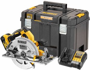 Аккумуляторная дисковая пила DEWALT DCS572P1T, 18 В, 184 мм, 5500 об/мин, с АКБ 5 Ач и ЗУ, в кейсе TSTAK (DCS572P1NT-XJ)
