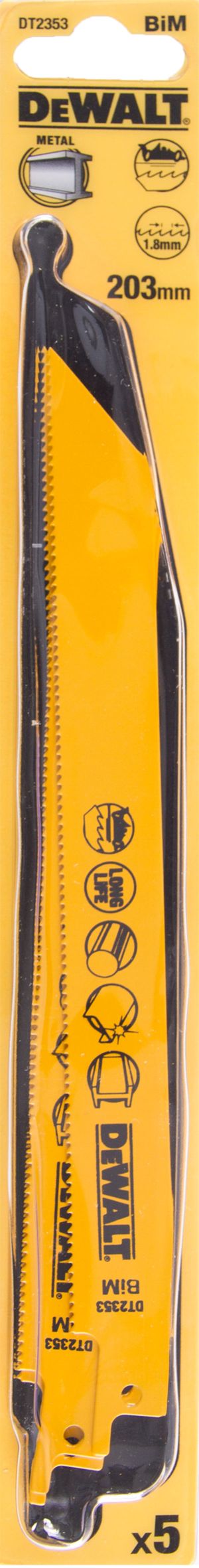 Полотно по металлу для сабельных пил биметаллическое DEWALT DT2353, BiM, 203 x 1.8 мм, 5 шт.