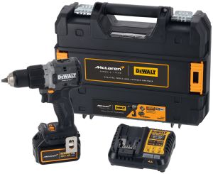 Ударная дрель-шуруповерт DEWALT McLaren Limited Edition DCD85MM2T, 18 В, 2000 об/мин, с АКБ 4 Ач и ЗУ, в кейсе TSTAK