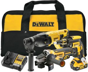 Аккумуляторный набор DEWALT DCK304P2, 18 В: шуруповерт DCF620 + УШМ DCG405 + перфоратор DCH133, с 2 АКБ 5 Ач и ЗУ, в сумке