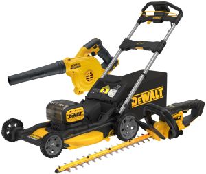 Аккумуляторный набор садовой техники DEWALT, 18 В: газонокосилка DCMWP134 + кусторез DCMHT564 + воздуходувка DCV100, без АКБ без ЗУ