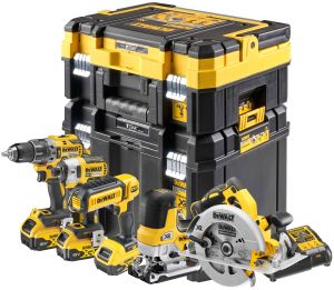 Аккумуляторный набор DEWALT DCK500P3T, 18 В: дрель + шуруповерт + пила + лобзик + фонарь, с 3 АКБ 5 Ач и ЗУ, в 2 кейсах TSTAK