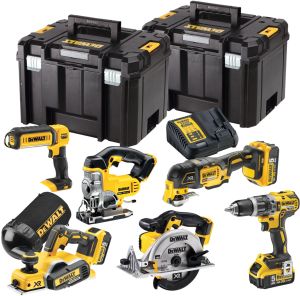 Аккумуляторный набор DEWALT DCK665P3T: дрель + пила + лобзик + рубанок + реноватор + фонарь, с 3 АКБ 5 Ач и ЗУ, в 2 кейсах TSTAK
