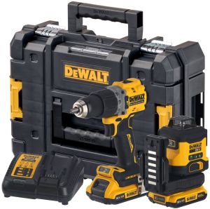 Аккумуляторный набор DEWALT DCK2095D2T, 18 В: дрель-шуруповерт DCD805 + нивелир DCLE34031, с 2 АКБ 2 Ач и ЗУ, в кейсе TSTAK