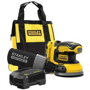Аккумуляторная эксцентриковая шлифмашина STANLEY FATMAX, 18 В, 125 мм, 12000 кол/мин, с АКБ 2 Ач и ЗУ, в сумке, SFMCW220D1S