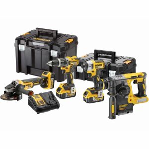 Аккумуляторный набор DEWALT DCK422P3T: дрель-шуруповерт + шуруповерт + УШМ + перфоратор, с 3 АКБ 5 Ач и ЗУ, в 2 кейсах TSTAK