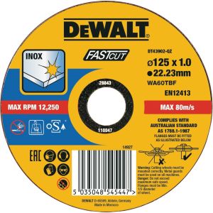 Круг отрезной DEWALT DT43902, быстрый рез, 125 x 22.2 x 1 мм, тип 41