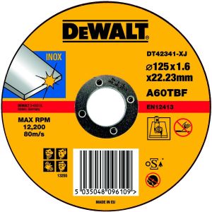 Круг отрезной по нержавеющей стали INOX 125x22.2x1.6мм тип 1 DEWALT DT42341