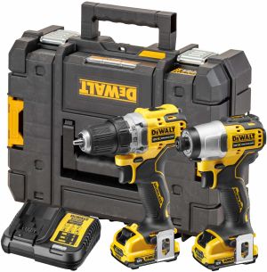 Аккумуляторный набор DEWALT DCK2110L2T, 12 В: дрель-шуруповерт DCD701 + шуруповерт DCF801, с 2 АКБ 3 Ач и ЗУ, в кейсе TSTAK