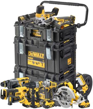 Аккумуляторный набор DEWALT DCK856P4, 18 В: 8 инструментов, с 4 АКБ 5 Ач и двойным ЗУ, в 3 кейсах TOUGHSYSTEM, на тележке