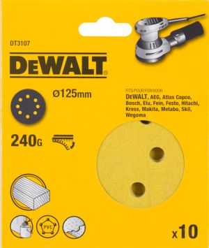 Шлифовальные круги DEWALT DT3107, 125 мм, 8 отверстий, 240G, 10 шт.