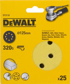 Шлифовальные круги DEWALT DT3118, 125 мм, 8 отверстий, 320G, 25 шт.