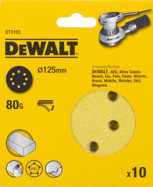 Шлифовальные круги DEWALT DT3103, 125 мм, 8 отверстий, 80G, 10 шт.