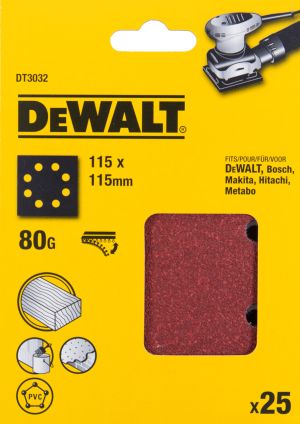 Шлифлисты перфорированные DEWALT DT3032, 115 x 115 мм, 80G, 25 шт.